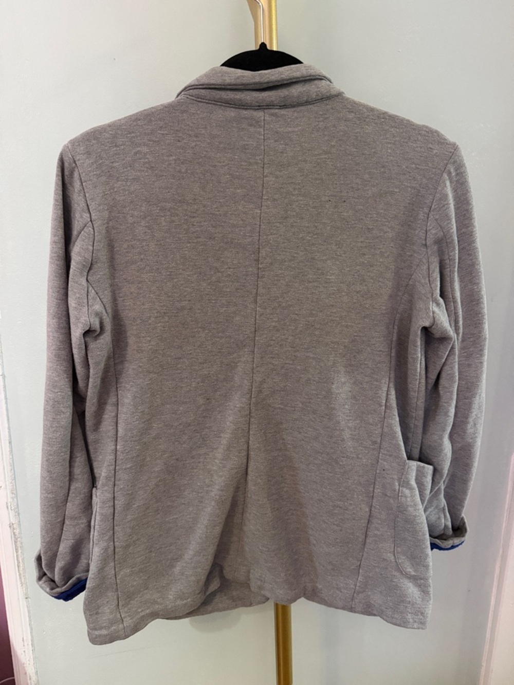 Heather Grey Women's Jersey Knit Blazer with Cobalt Blue Lining - Picture 3 of 3